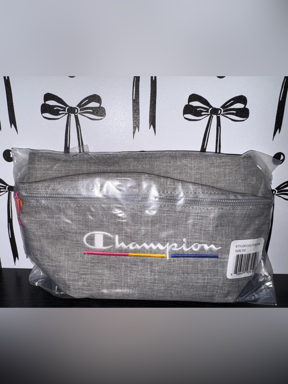 Champion Gray Shoulder Bag with Multicolor Logo